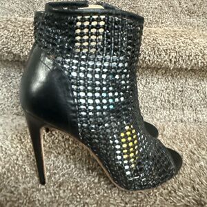 Rousseau Black Woven Leather Women's Stiletto Heels